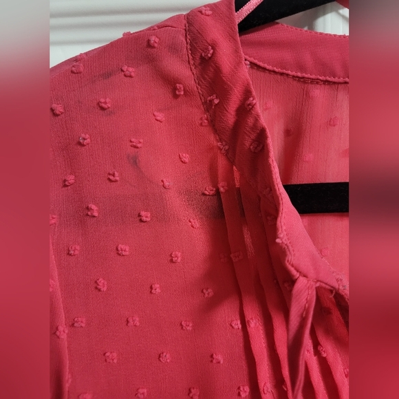 Elle - 3/4 Length Sleeves, Swiss Dots, Tie Neck, Sheer Blouse-Size  M - Picture 2 of 5